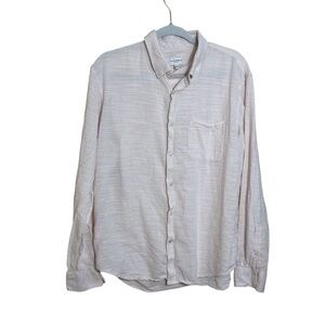 Club Monaco slim fit pink white seersucker stripe cotton XL button down shirt